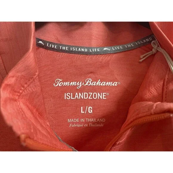 Tommy Bahama Mens Large Delray Frond Lightweight Half Zip Pullover Dubarry Coral - Picture 8 of 9